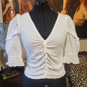Anthropologie White Full Sleeve Top